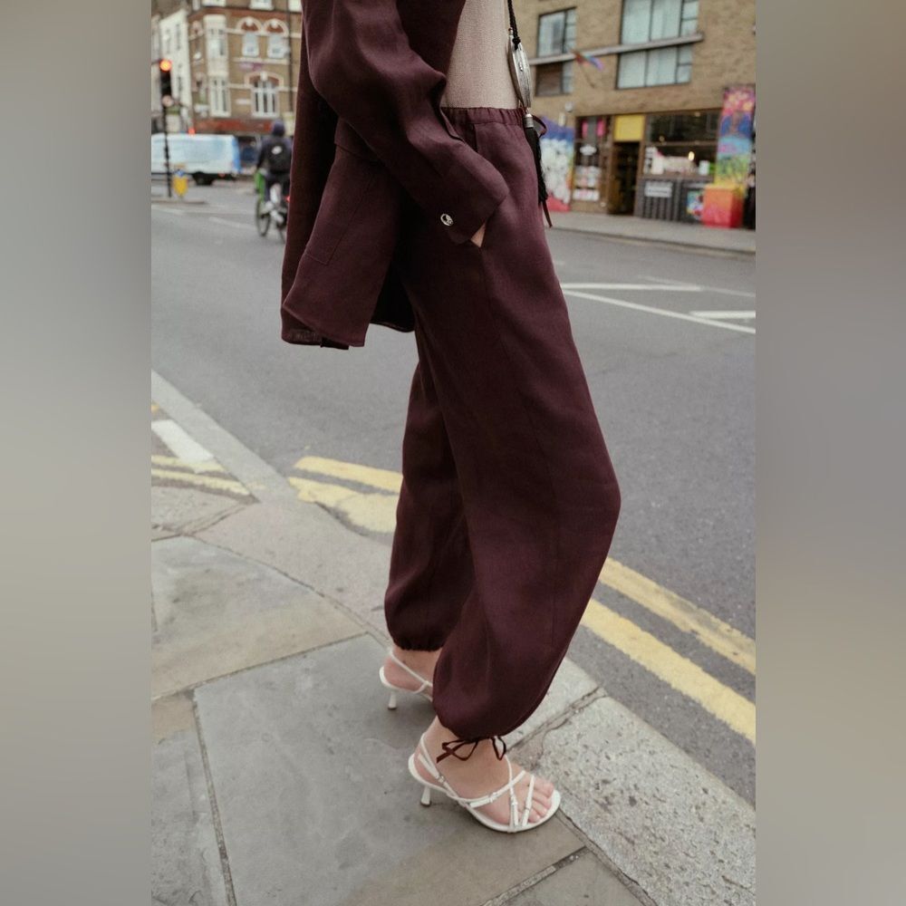 ZARA 100% LINEN PUFFY PANTS